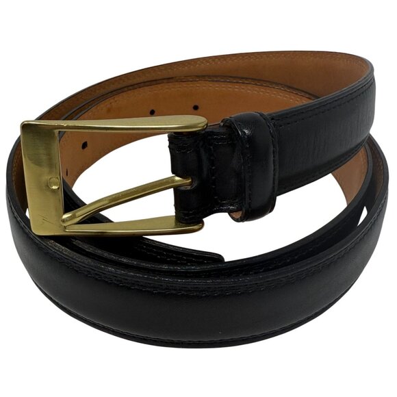 Italian Full Grain Black Leather Belt Solid Brass Buckle Made In Italy Size 48/1 - Picture 1 of 6